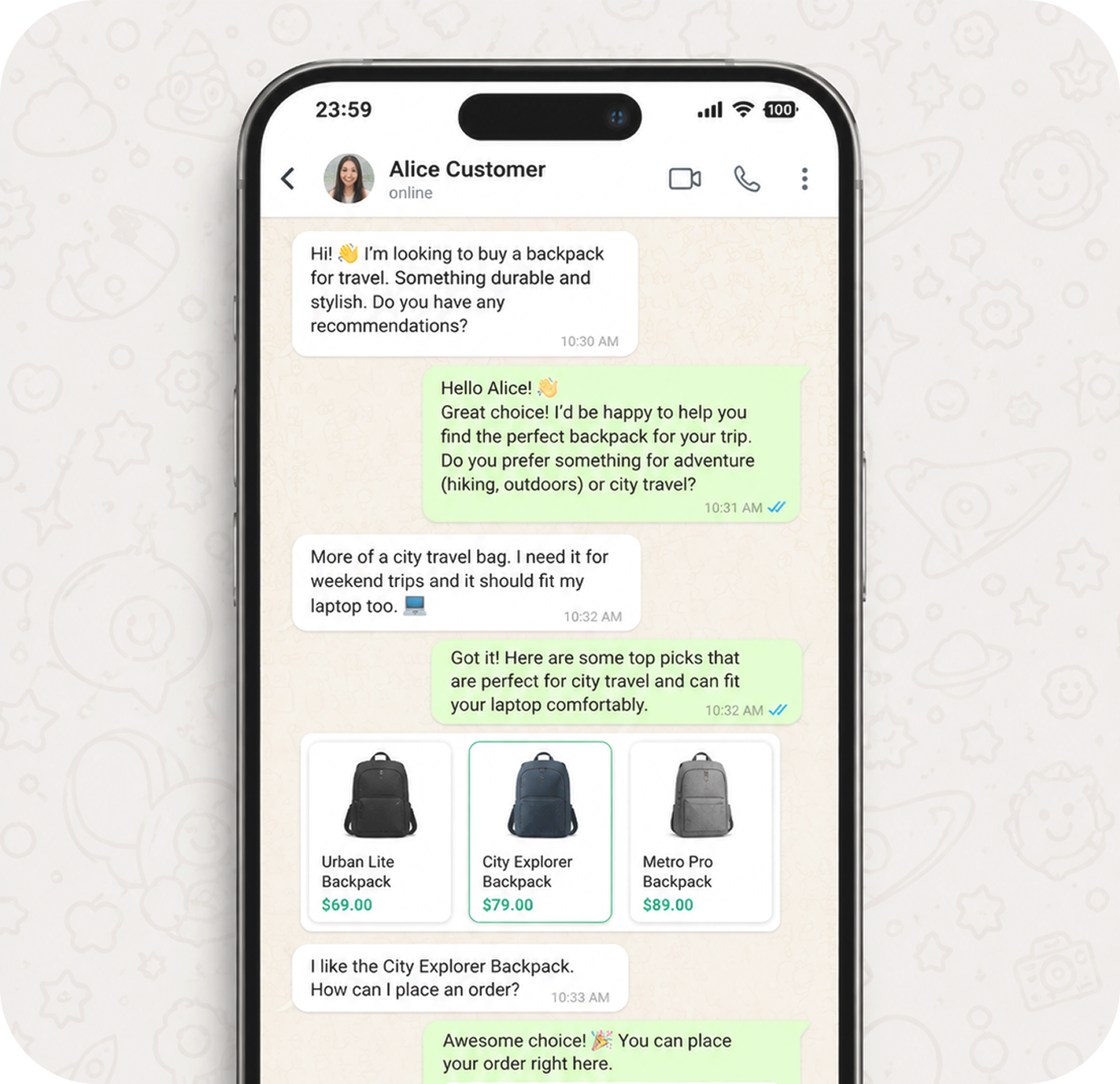 Nia WhatsApp AI assistant chat interface
